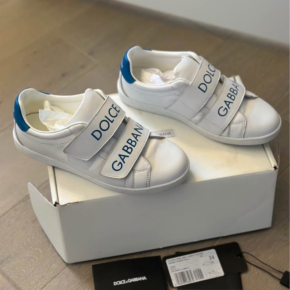 Dolce & Gabbana Kids White and Blue Sneakers